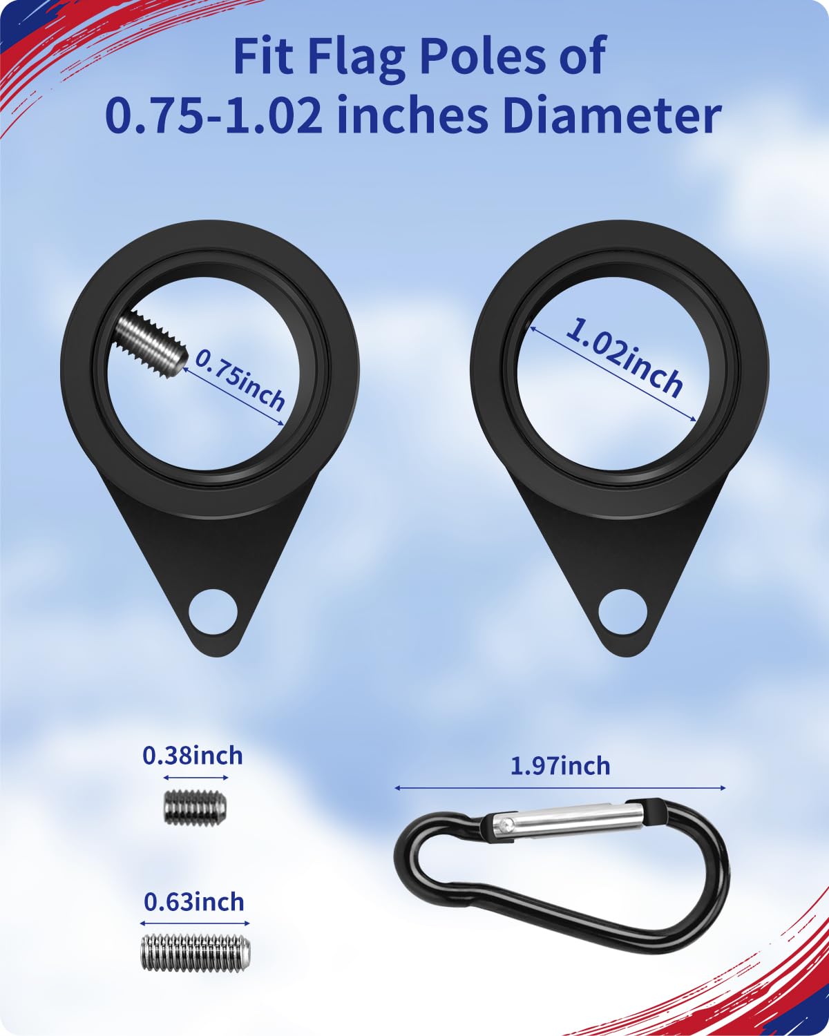 Loretoy aluminum ring with hooks for secure flag attachment.
