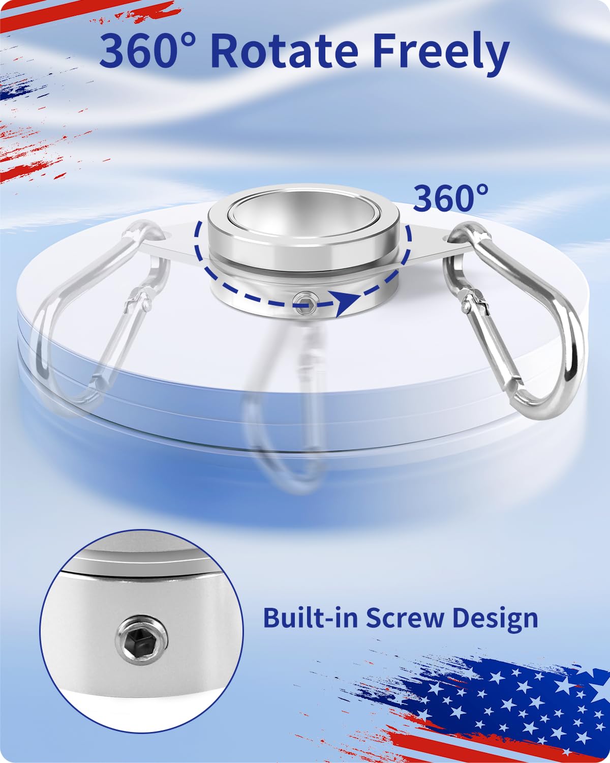 Loretoy ring and hook set enables quick flag attachment.