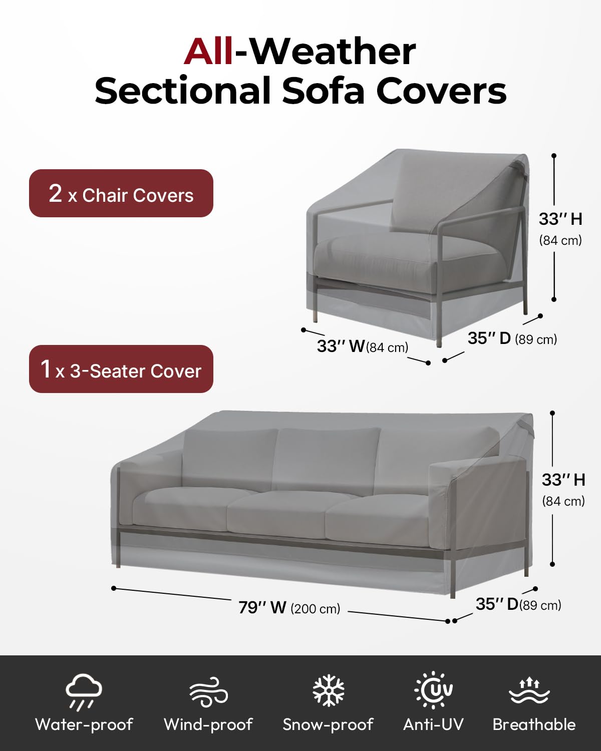 Loriano waterproof 600D fabric keeps outdoor furniture dry during rain.