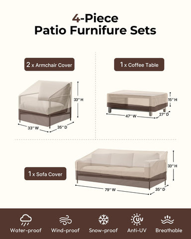 Loriano patio sofa cover designed for a 3-seat set guarding against sun and rain.