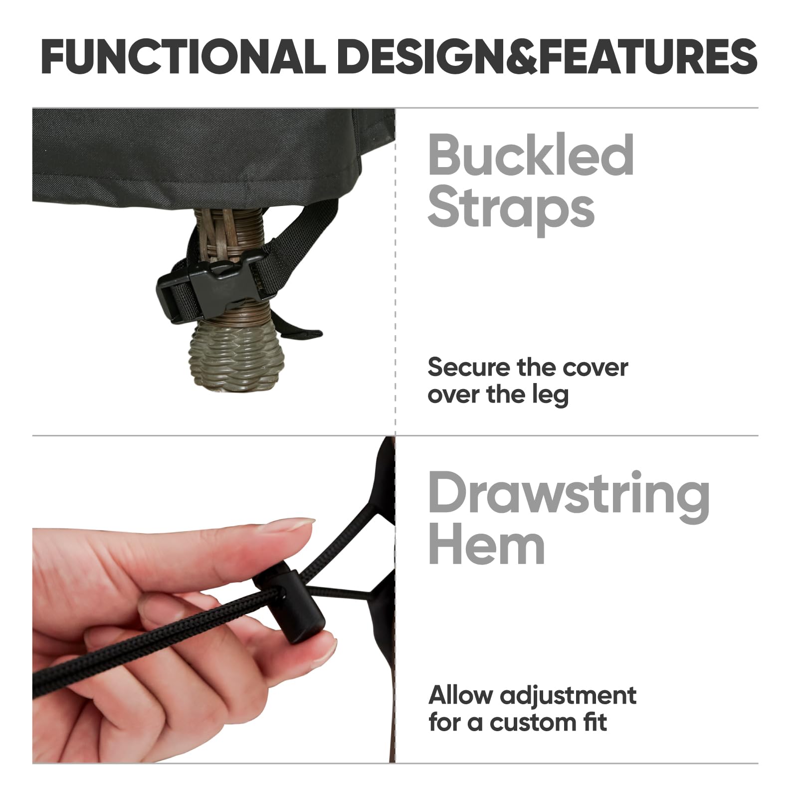 Loriano windproof cover with elastic hem cord and leg straps