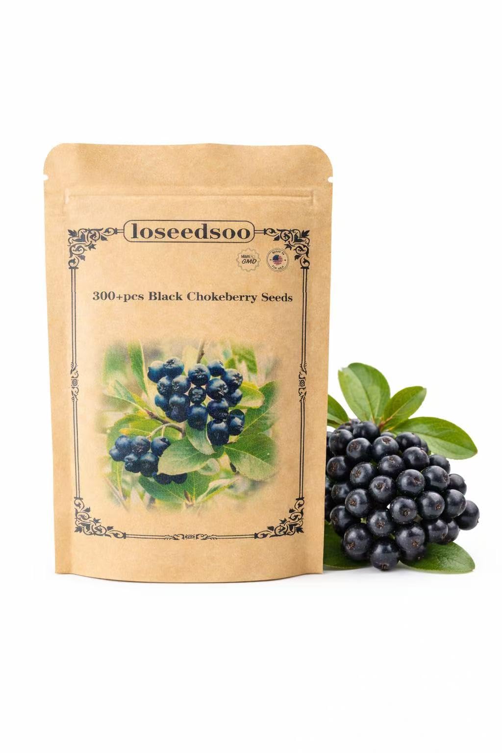 Loseedsoo black chokeberry seeds pack 300+ for edible landscaping and borders.