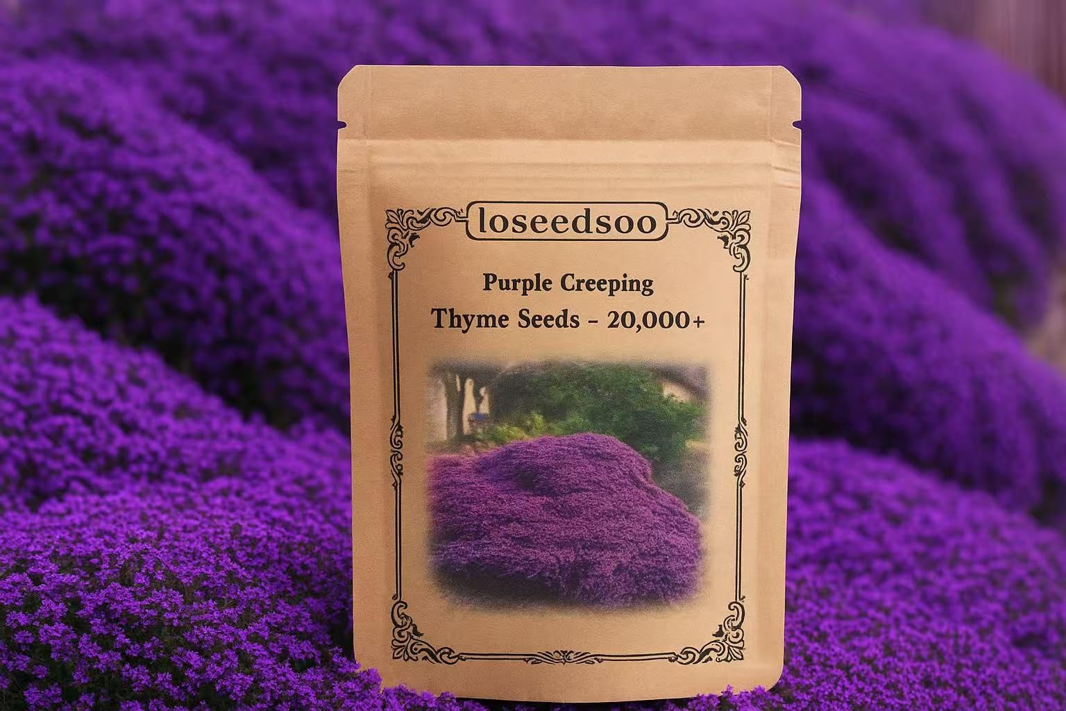 Loseedsoo Purple Creeping Thyme seeds pack for dense ground cover