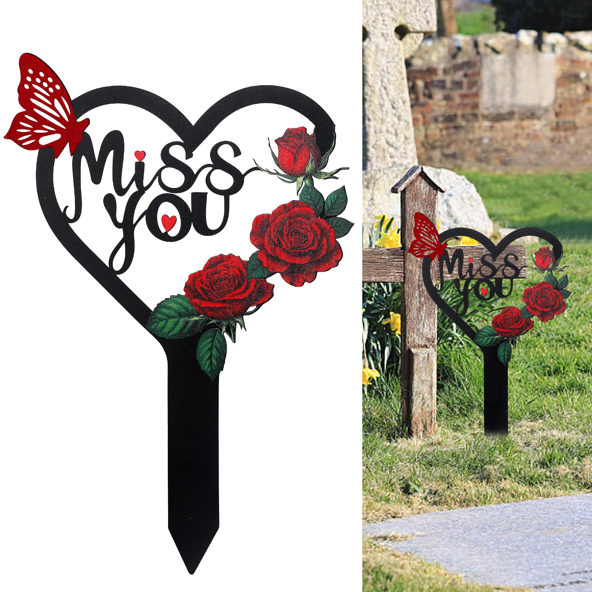 LOSFOTBO memorial heart marker front view, durable outdoor grave marker