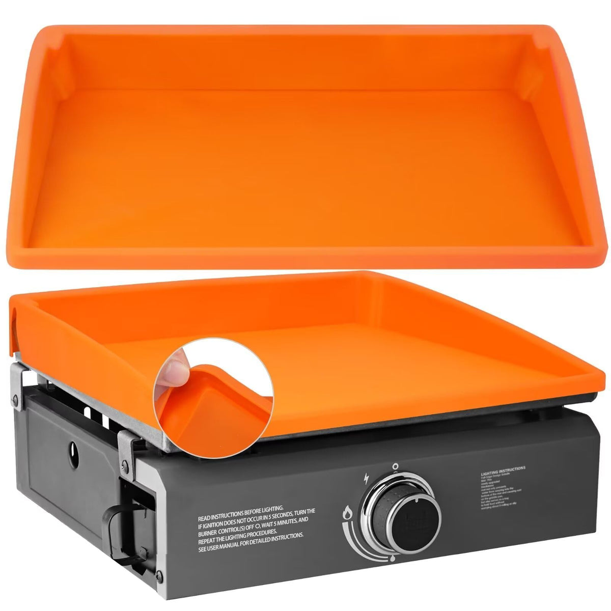 LotFancy 17-inch silicone griddle mat fully covers Blackstone surface for rust protection.