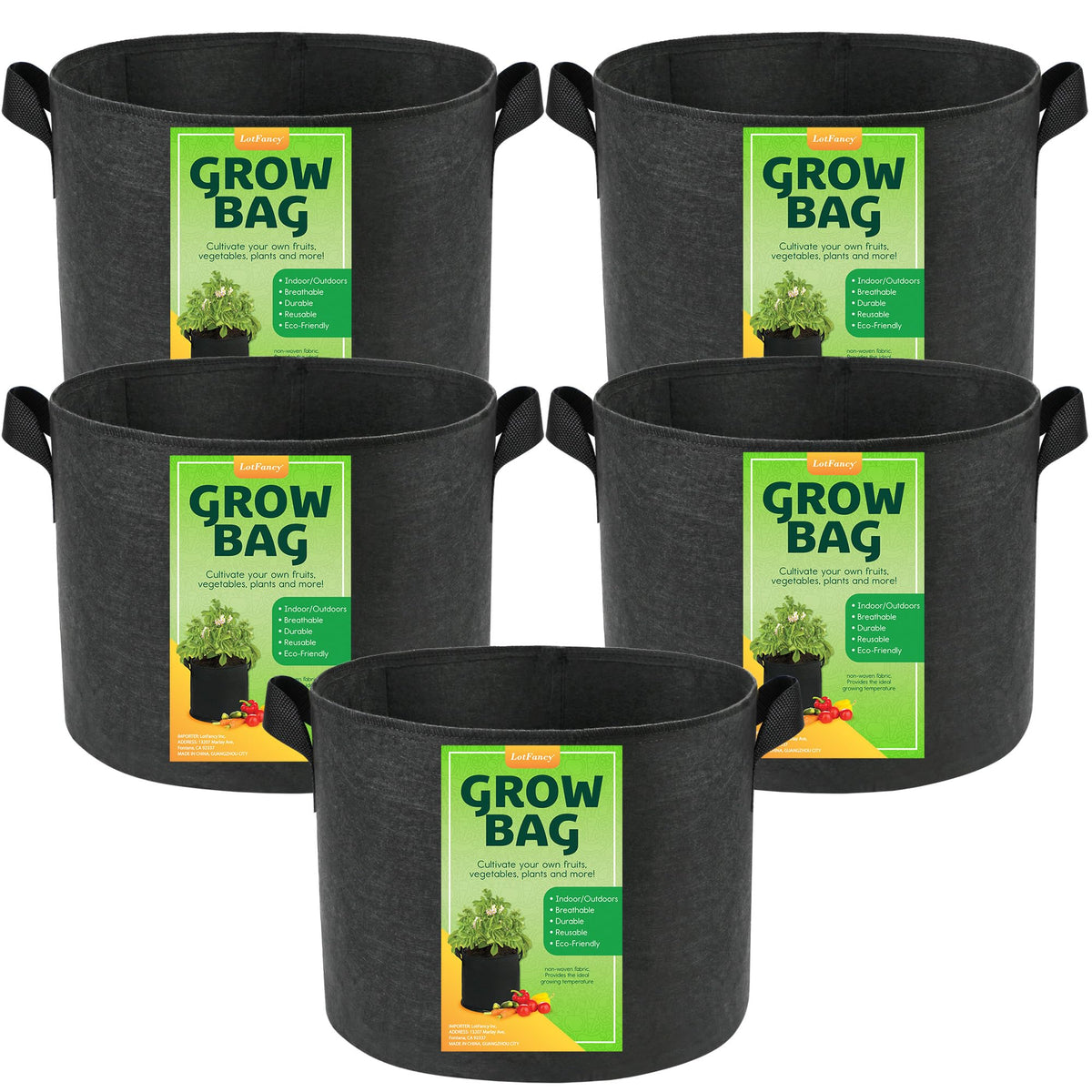 LotFancy 5 gallon grow bag with sturdy fabric supports upright plants.