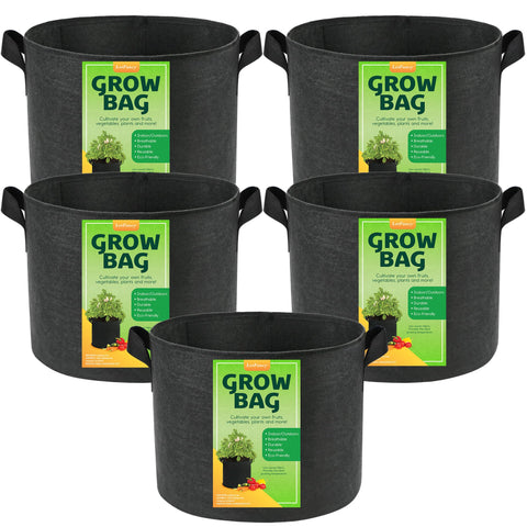 LotFancy 5 gallon grow bag with sturdy fabric supports upright plants.