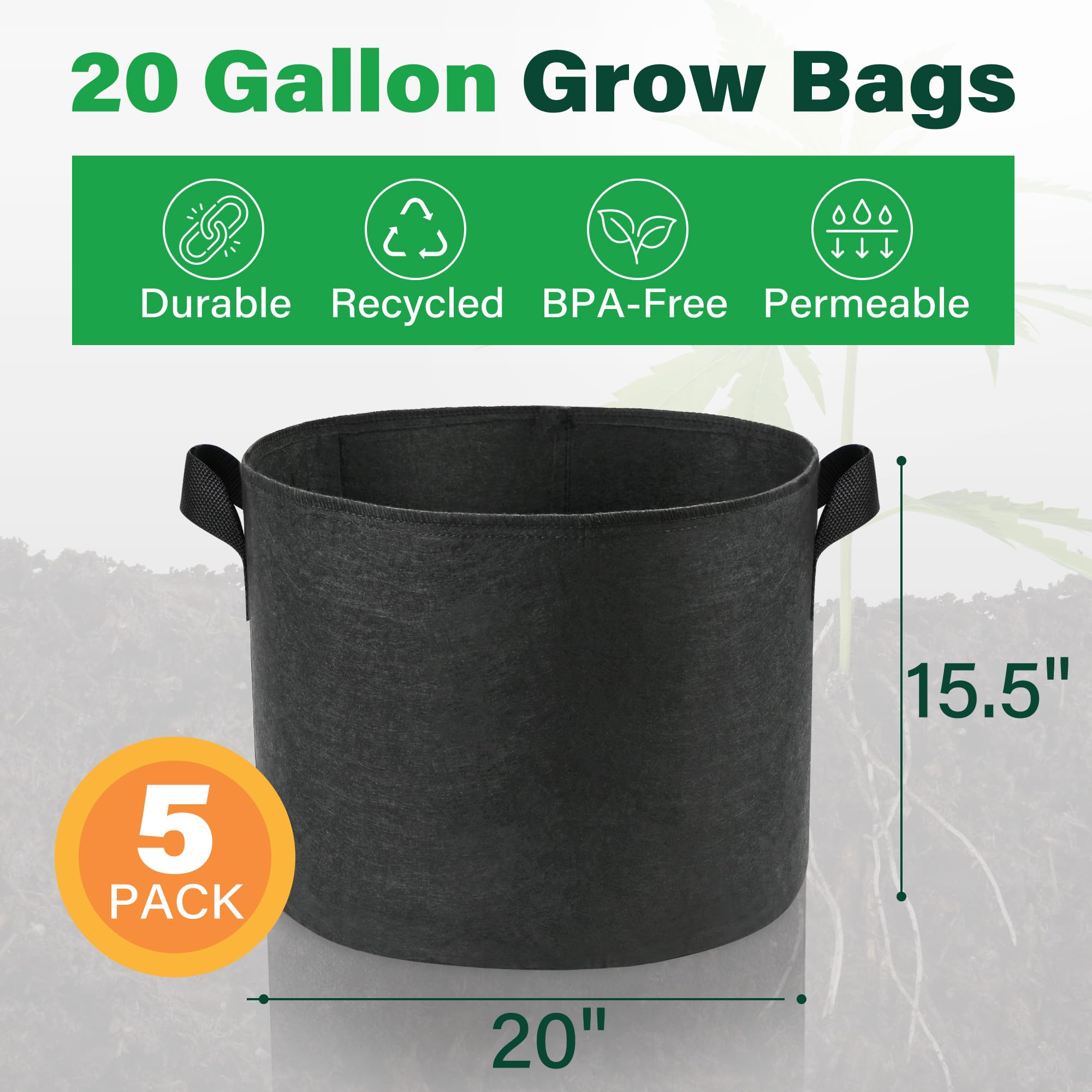 LotFancy grow bags with reinforced handles for heavy loads