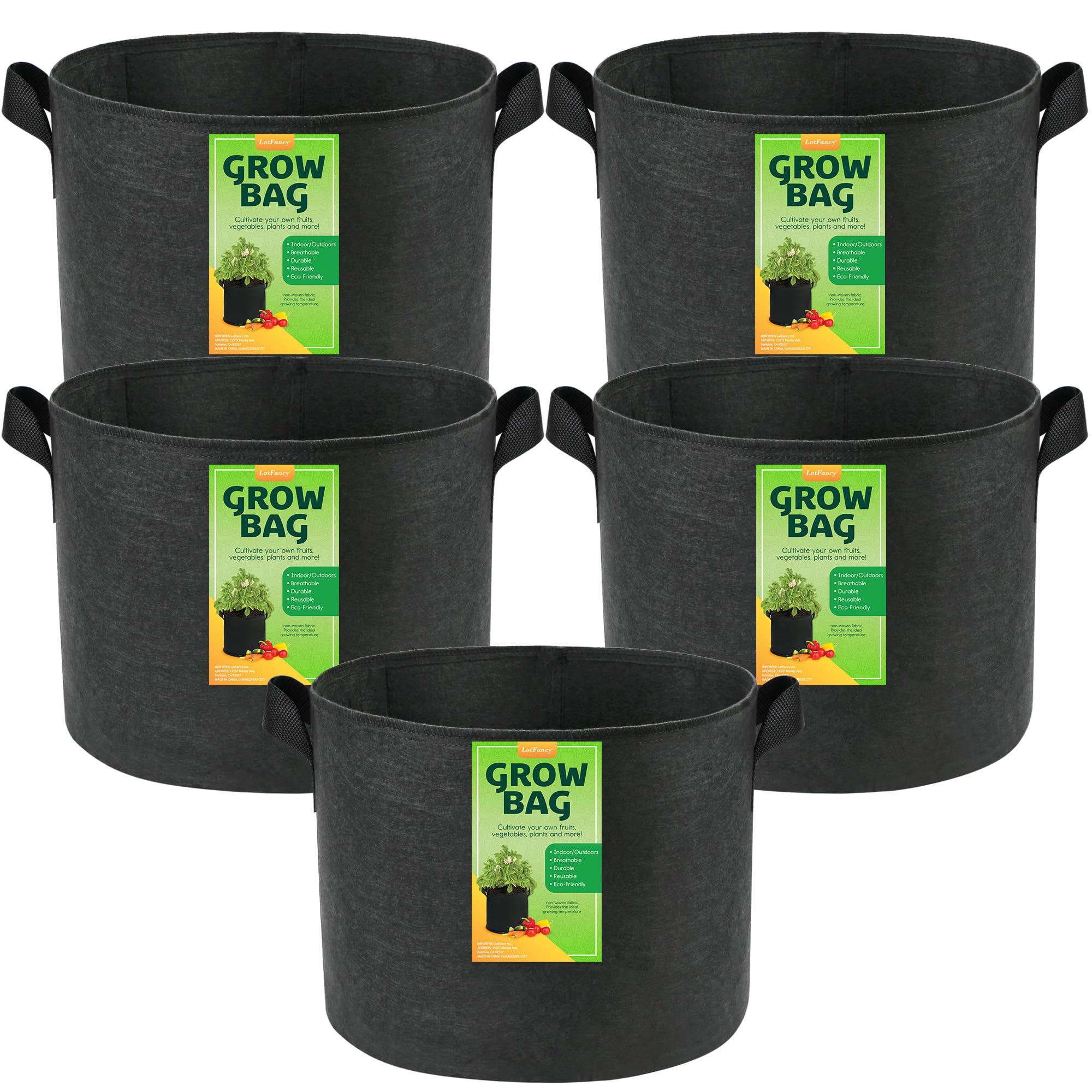 LotFancy 5-pack grow bags with sturdy fabric for upright planting
