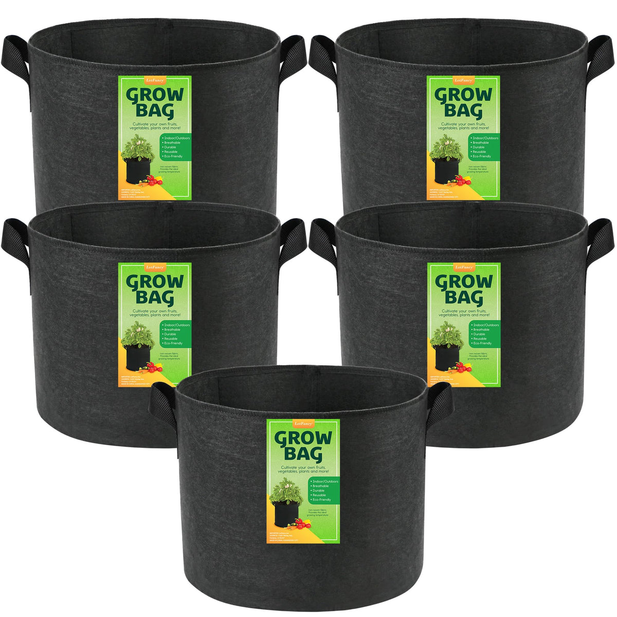 LotFancy 5-pack grow bags with sturdy fabric for upright planting