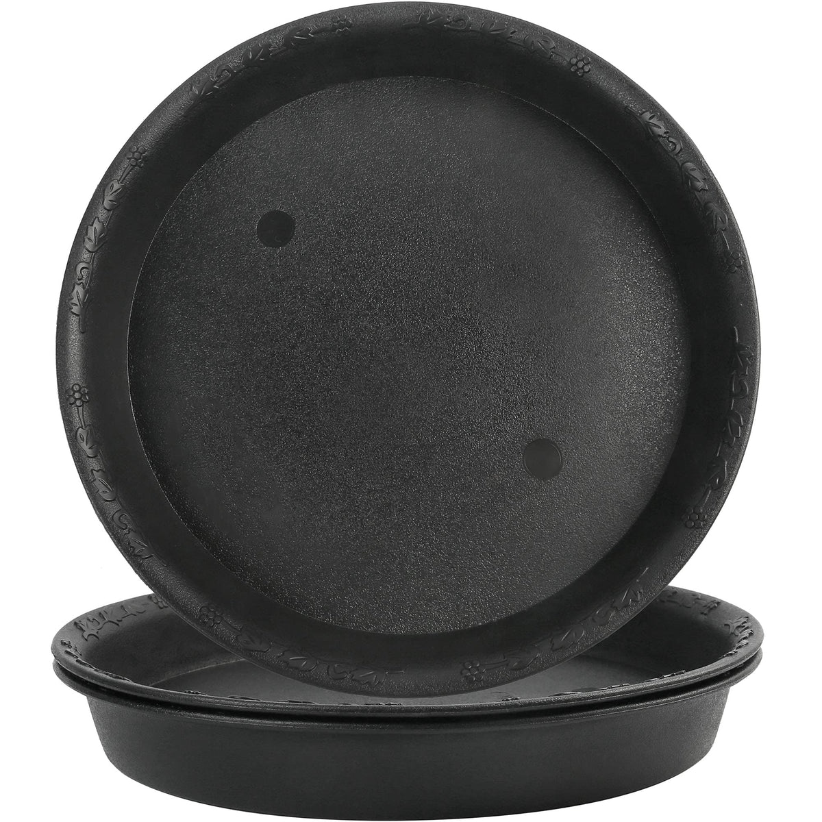 LotFancy plant saucer with 9.8 inch top diameter protecting surfaces from water damage.