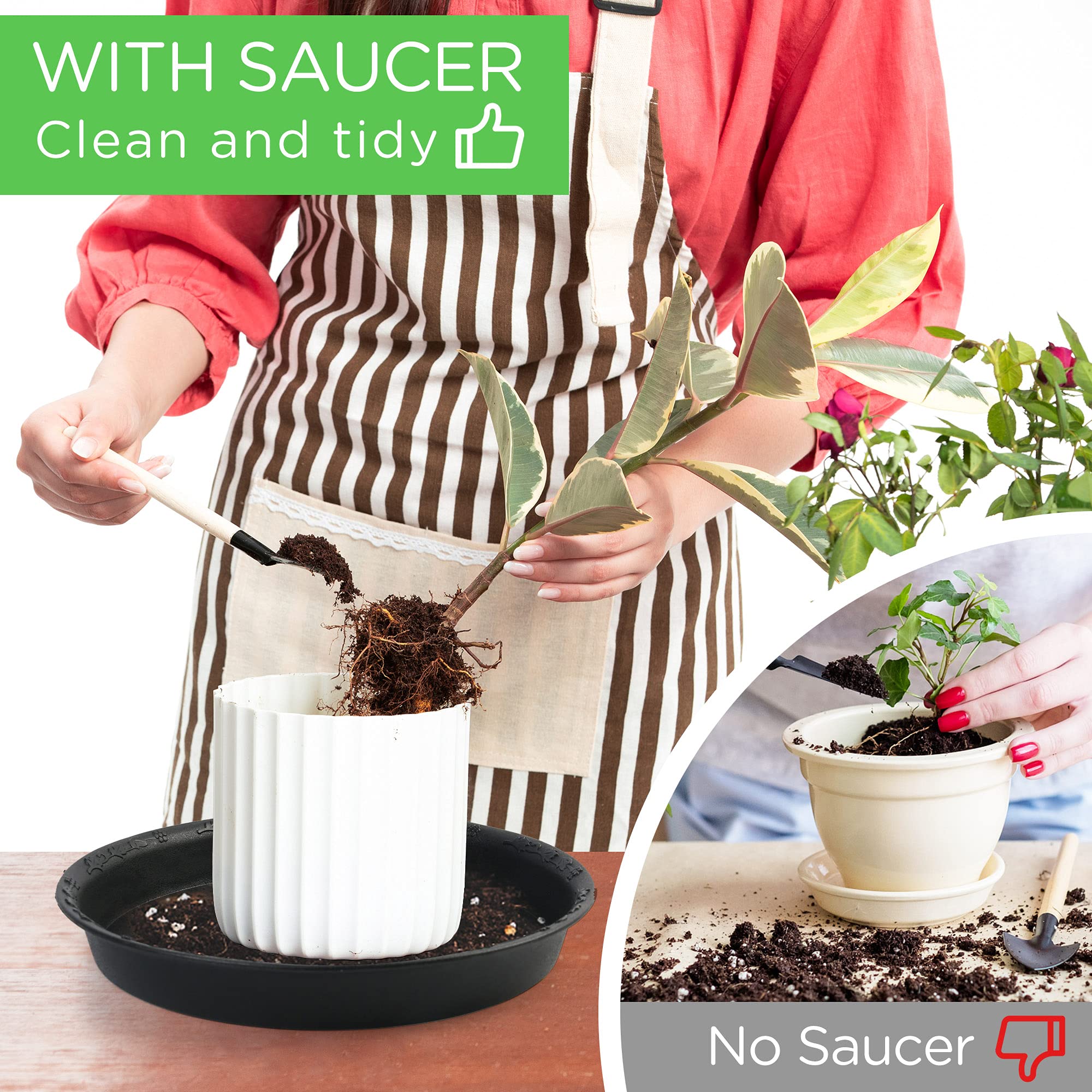LotFancy heavy-duty plant saucer supports heavy pots without warping.