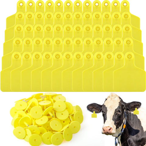 Lothee blank cattle ear tags yellow, neatly packaged for efficient farm labeling.