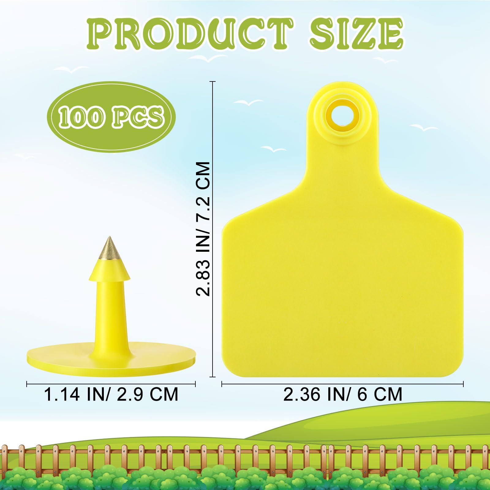 Lothee yellow cattle ear tag 72 x 60 mm with large writing area.