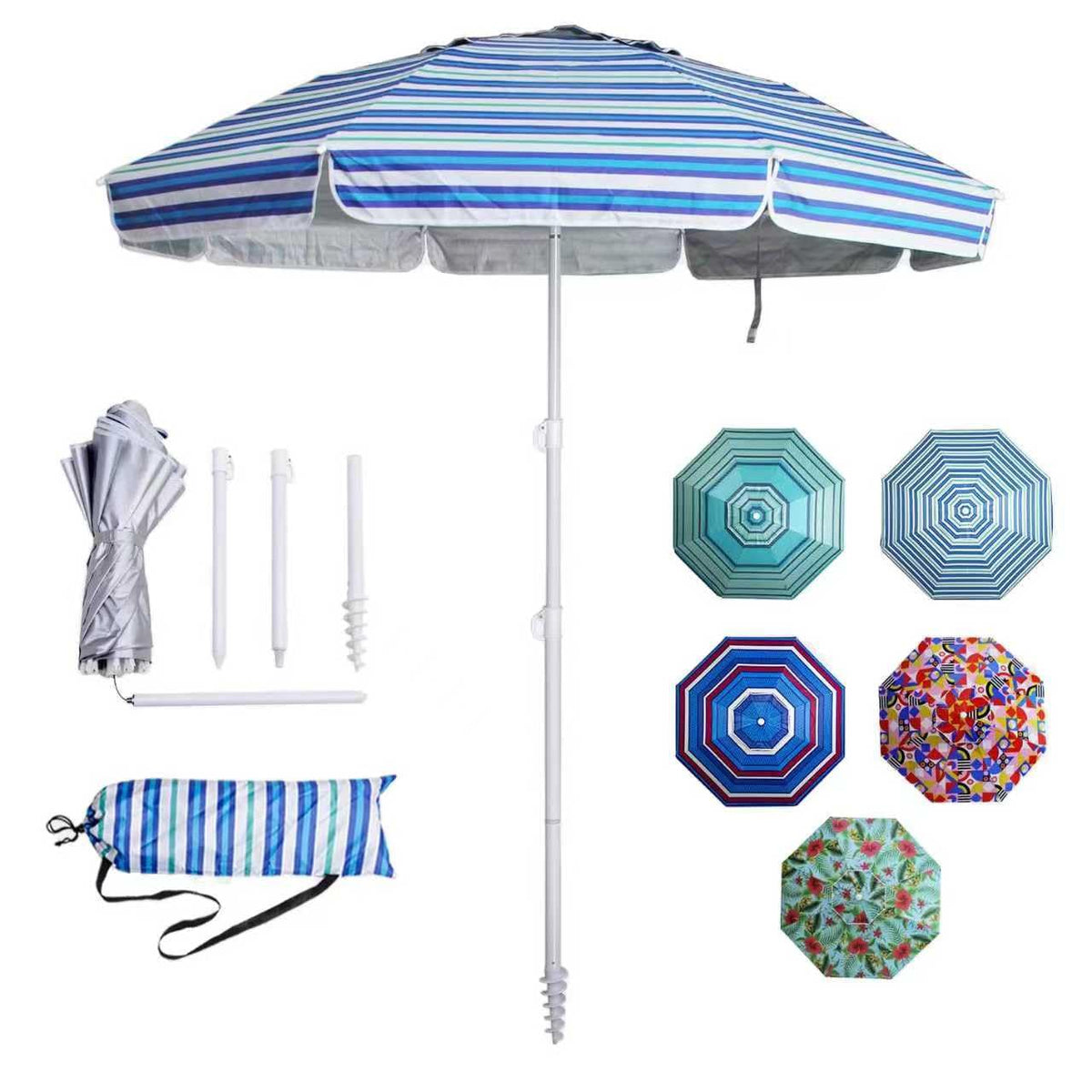 LOTTAFUN 6.5ft umbrella canopy provides wide shade for families on sunny shores.