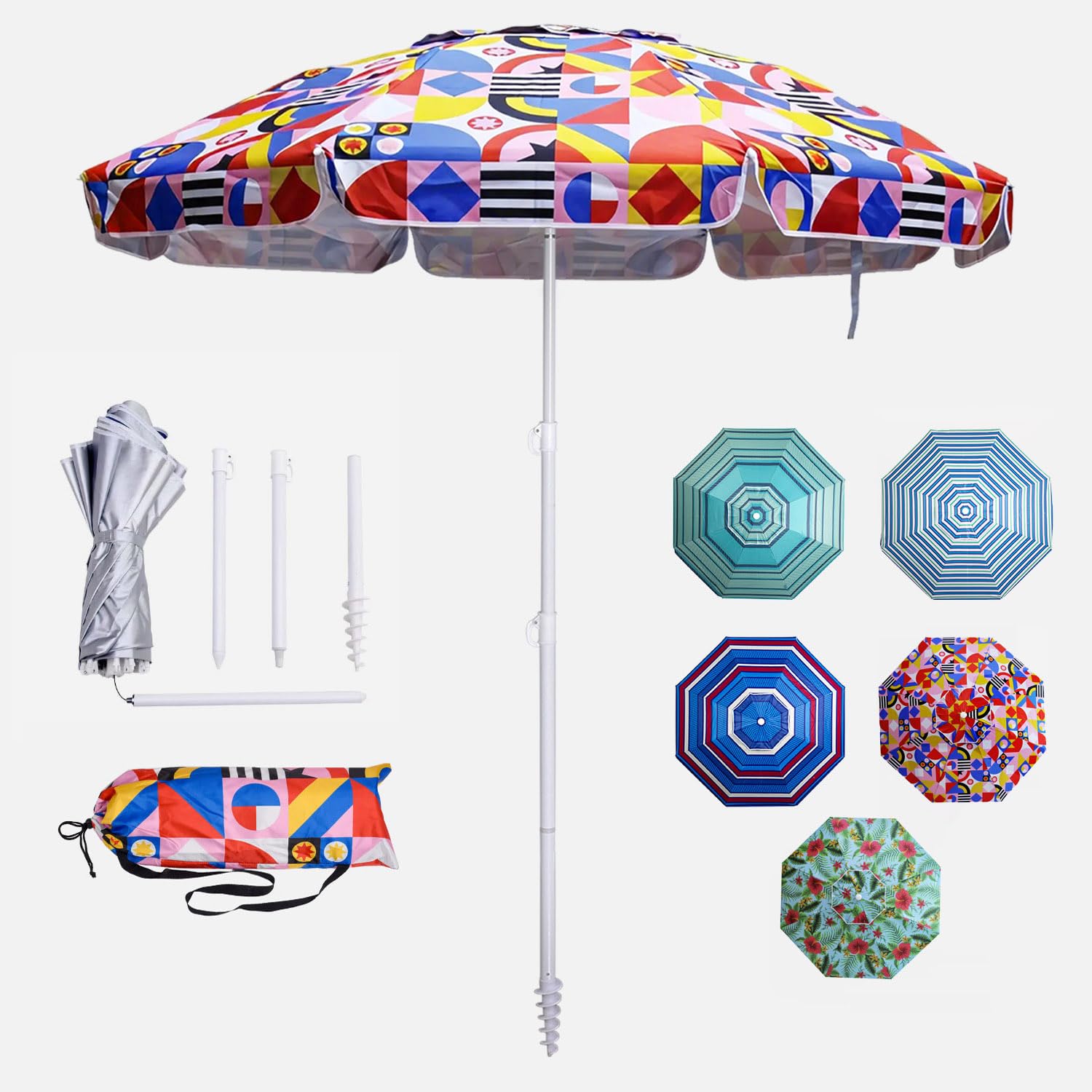 LOTTAFUN 6ft beach umbrella with portable carry bag for easy travel.