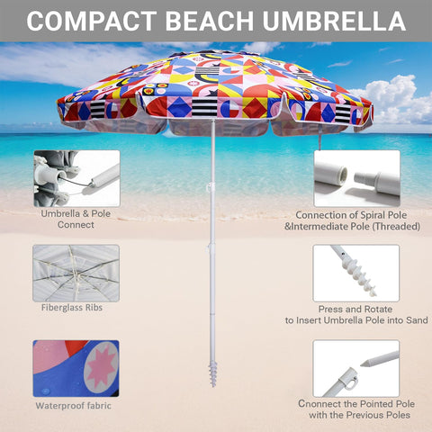 LOTTAFUN windproof 6ft beach umbrella maintains shade in windy conditions.
