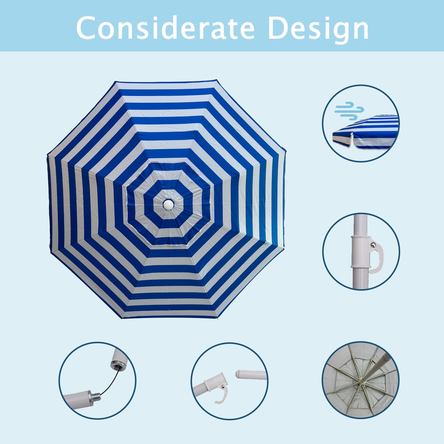 LOTTAFUN fiberglass pole provides robust wind resistance for outdoor shade.