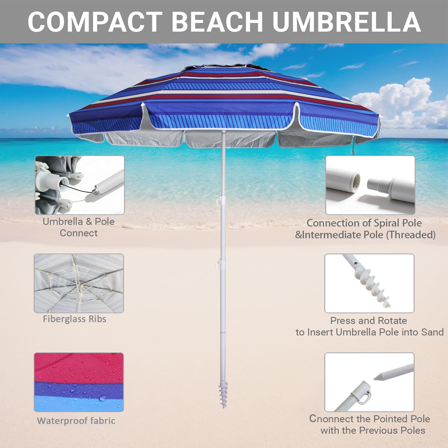 LOTTAFUN umbrella sand anchor kit ensures stable hold on windy shores.
