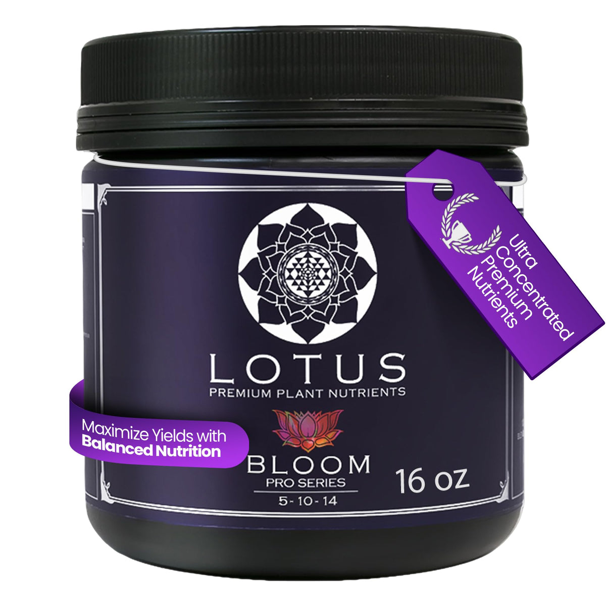 Lotus Nutrients Bloom Pro Series bottle pour shows easy dosing for reliable flowering support.