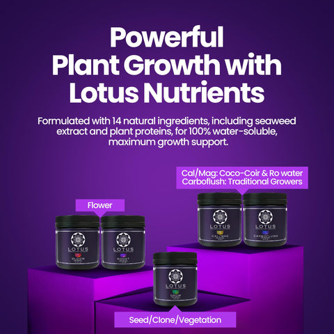 Lotus Nutrients Bloom Pro Series uses one scoop per gallon for consistent programs.