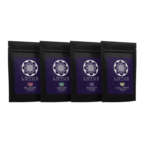 Lotus Nutrients intro-pack packaging for a complete trial grow cycle.