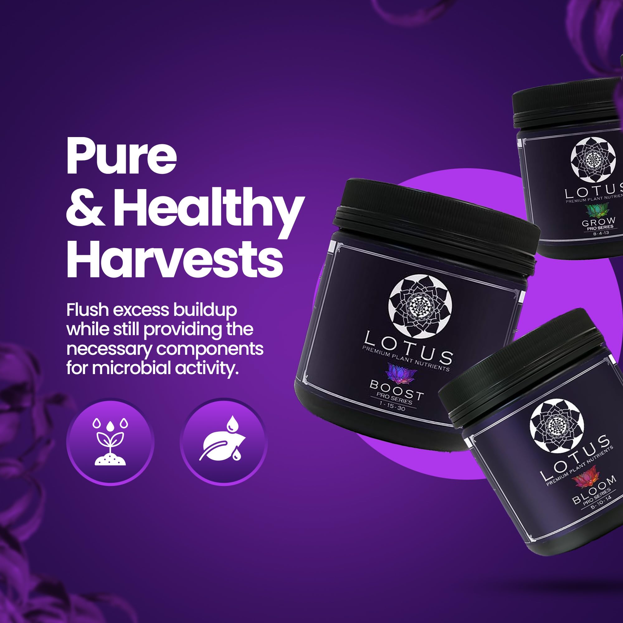 Lotus Nutrients Boost powder enhances vitality during bloom transition.