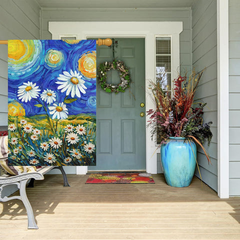 Louise Maelys 28x40 burlap flag adds rustic welcome to entryways.