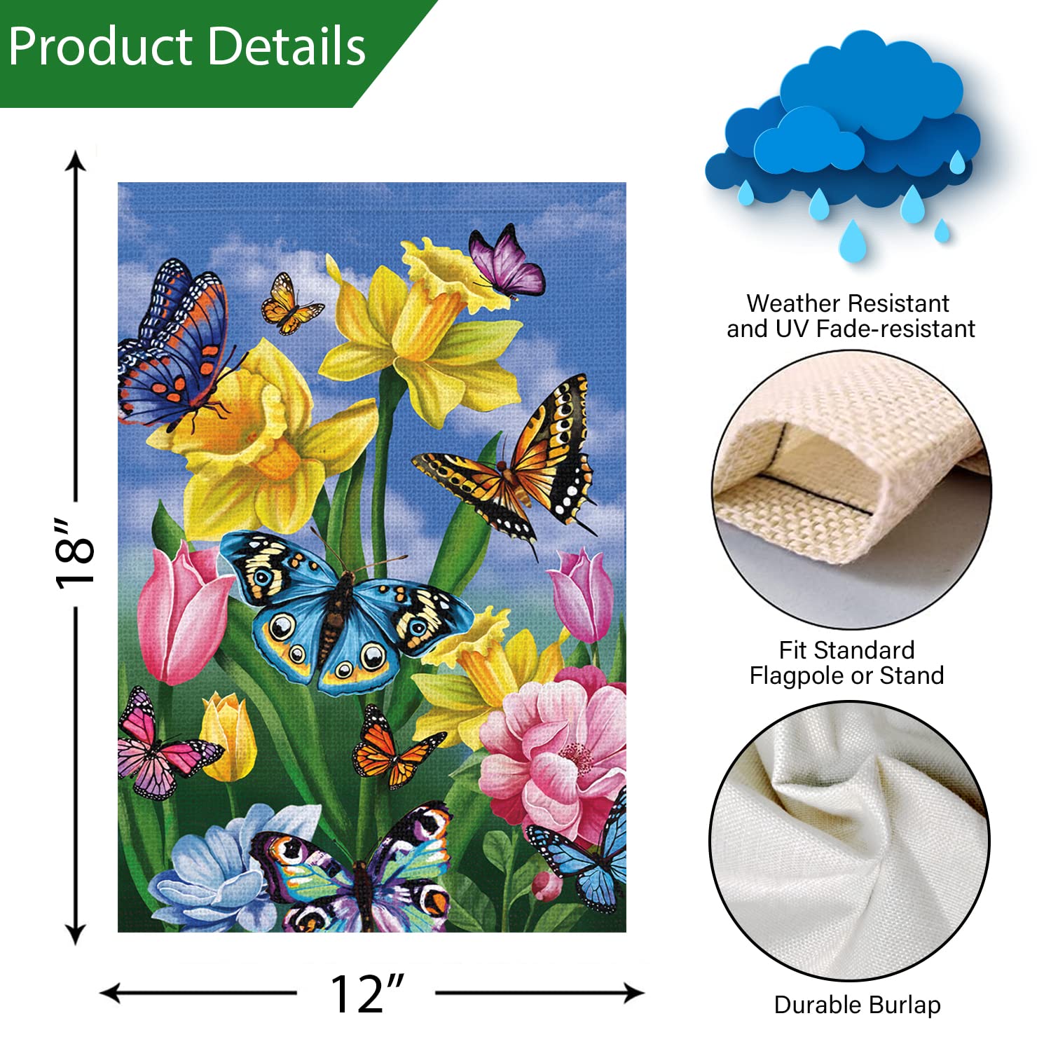 Louise Maelys burlap flag offers weather-ready durability.