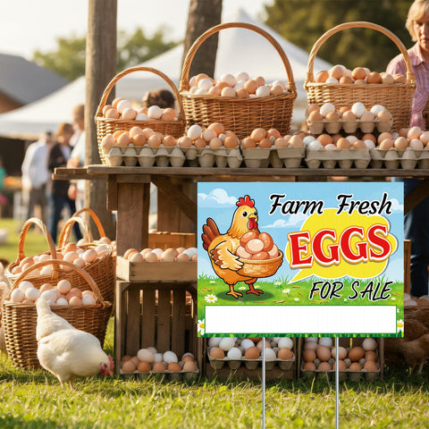 Louise Maelys customizable messages on eggs sign support clear pricing and hours