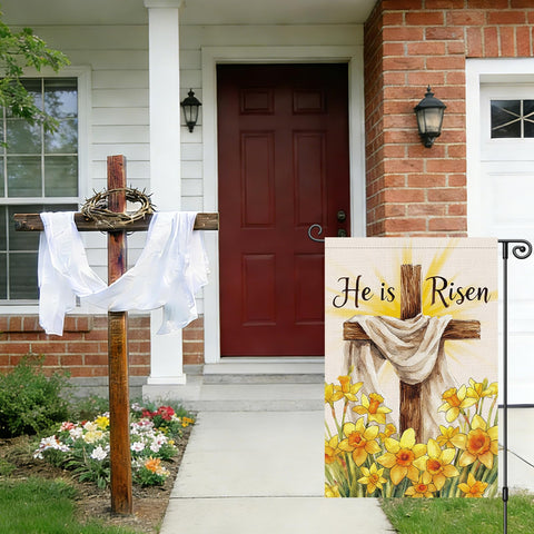 Louise Maelys daffodil floral cross flag highlights welcoming spring season