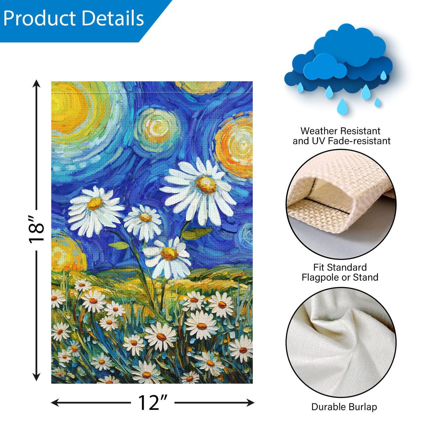 Louise Maelys daisy and starry sky print, bright colors for outdoor front porch.