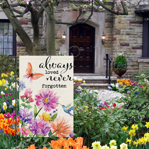 Louise Maelys double-sided garden flag with identical designs on both sides.