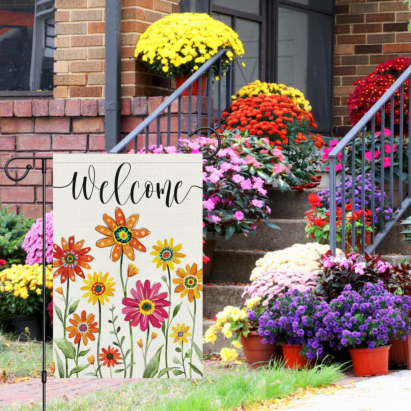 Louise Maelys double-sided garden flag displays the same pattern from both sides, easy viewing