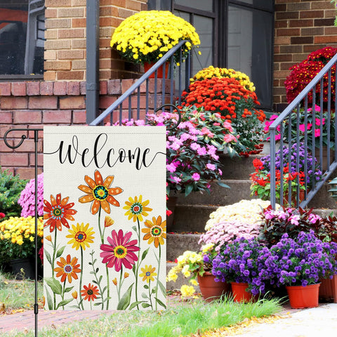 Louise Maelys double-sided garden flag displays the same pattern from both sides, easy viewing