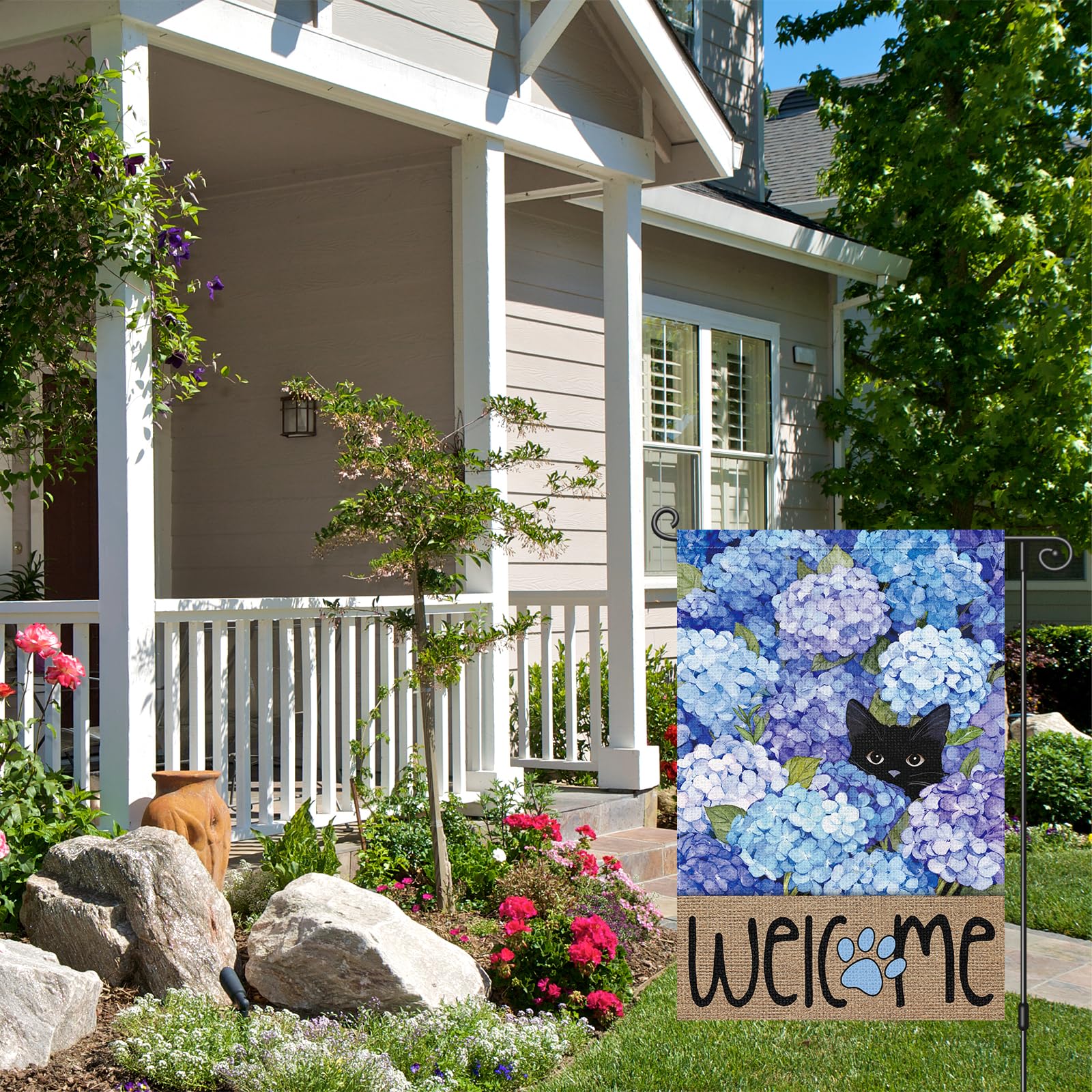 Louise Maelys flag uses washable polyester for durable outdoor use and color retention.