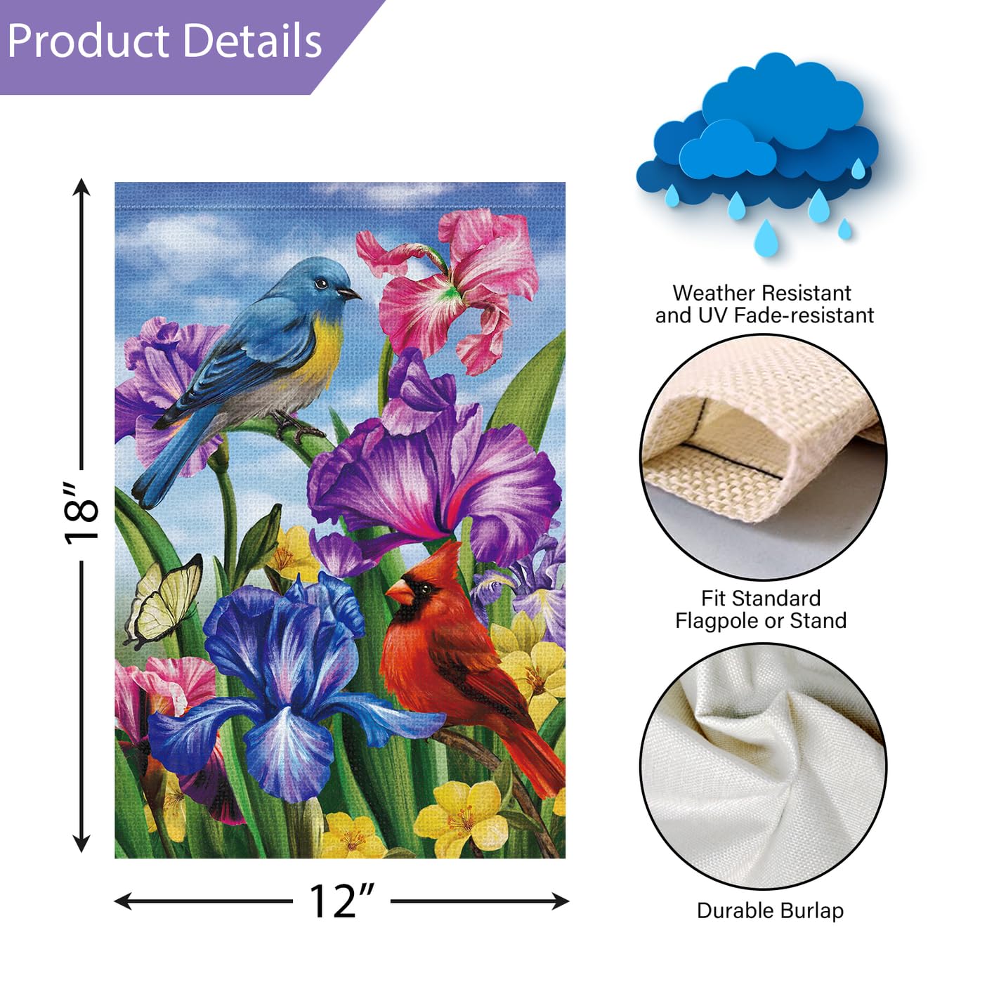 Louise Maelys double-sided spring garden flag designed for clear visibility from all angles.