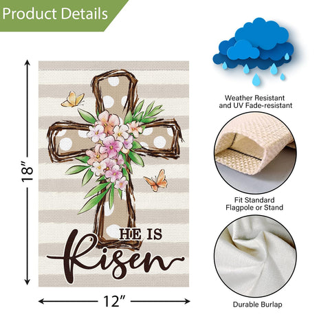 Louise Maelys Easter Cross Flag sleeve-top hanging for easy flagpole mounting.