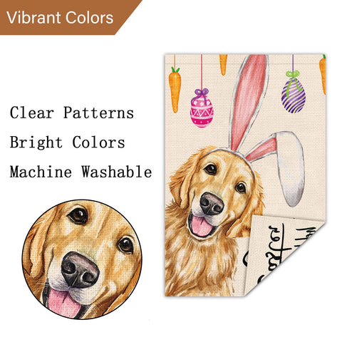 Louise Maelys Easter flag featuring a golden retriever with rabbit ears for festive charm