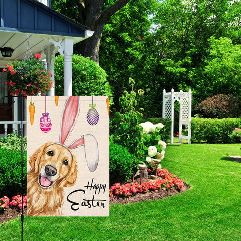 Louise Maelys garden flag prints on both sides for versatile viewing from any angle