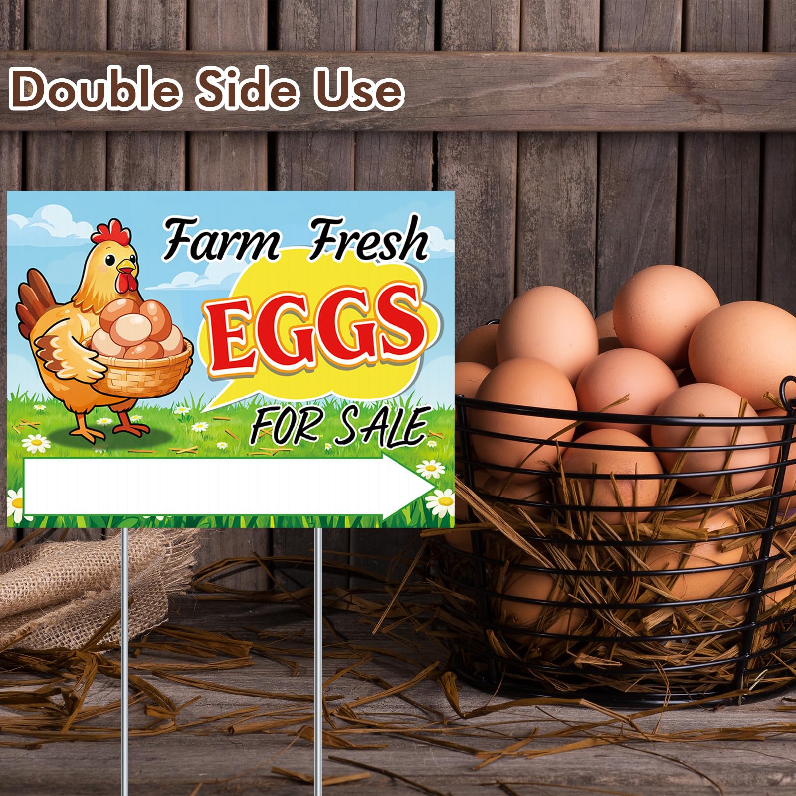 Louise Maelys eggs sign doubles as rustic home decor when not selling