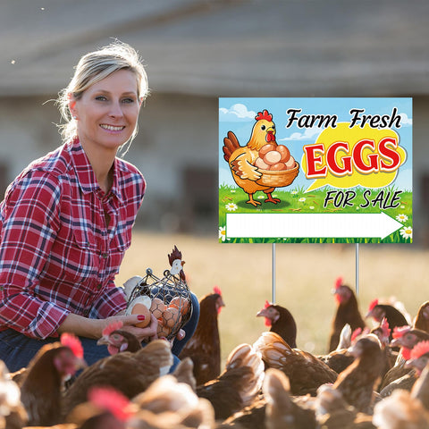 Louise Maelys Eggs for Sale sign double-sided increases visibility in both directions