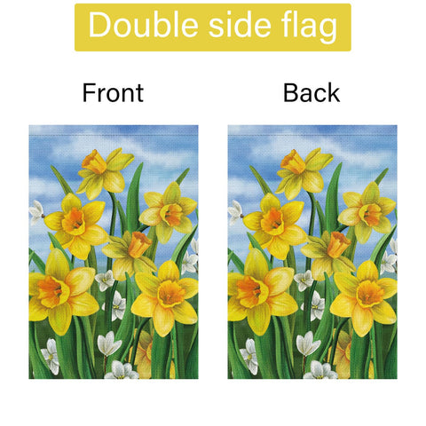 Louise Maelys welcome spring flag complements porch and veranda decor.