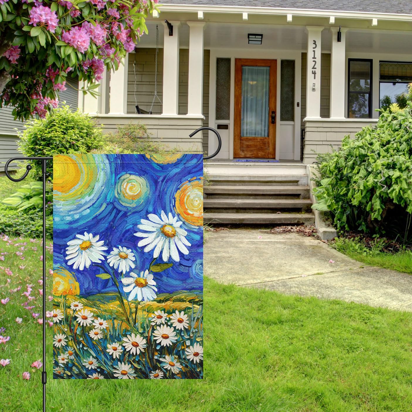 Louise Maelys banner-like flag with sleeve top for simple flagpole mounting.