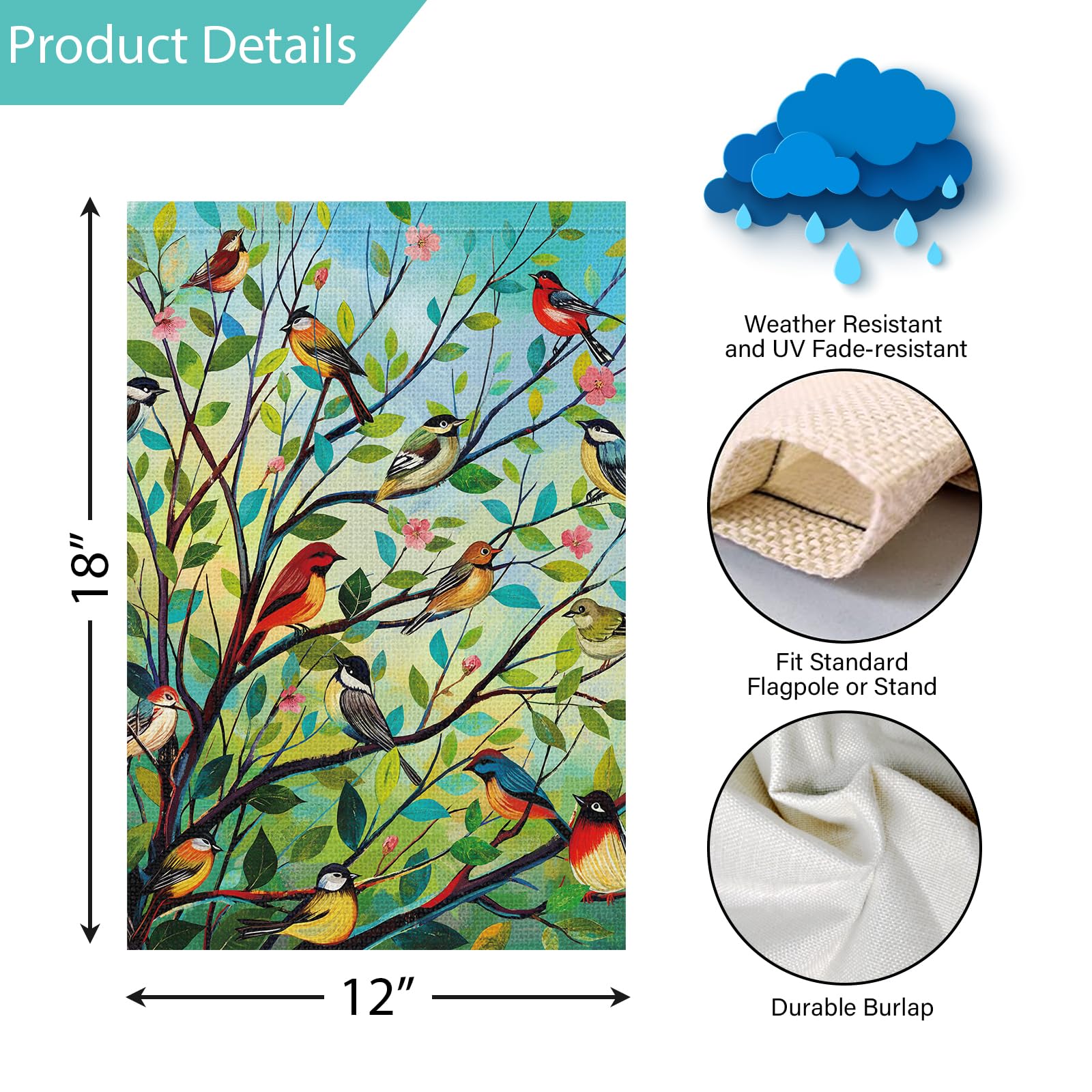 Louise Maelys floral bird design garden flag vibrant print enhances decor
