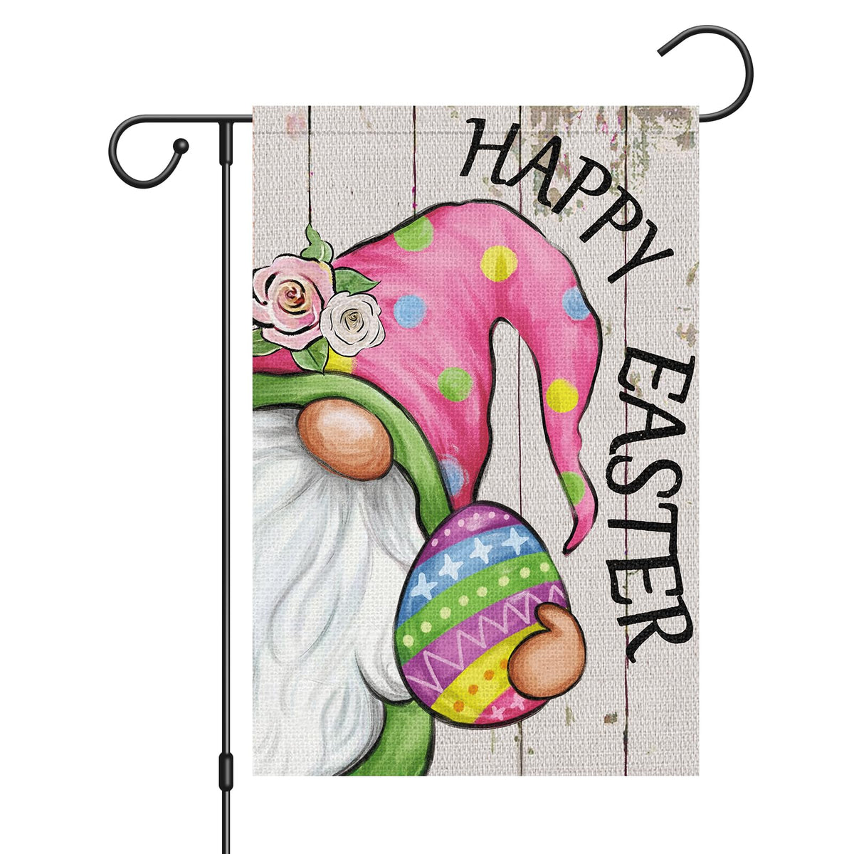 Louise Maelys Happy Easter Egg Garden Flag with double-sided printing for outdoor viewing.
