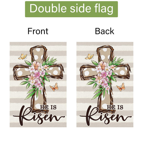Louise Maelys Outdoor Easter Flag brightens spring gardens with religious charm.