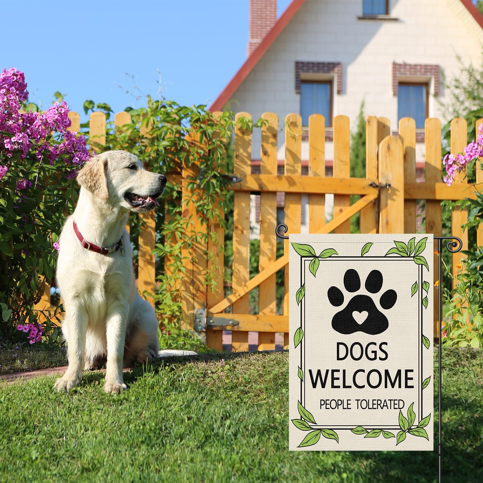Louise Maelys flag showing paw prints and heart messages for pet-friendly homes.