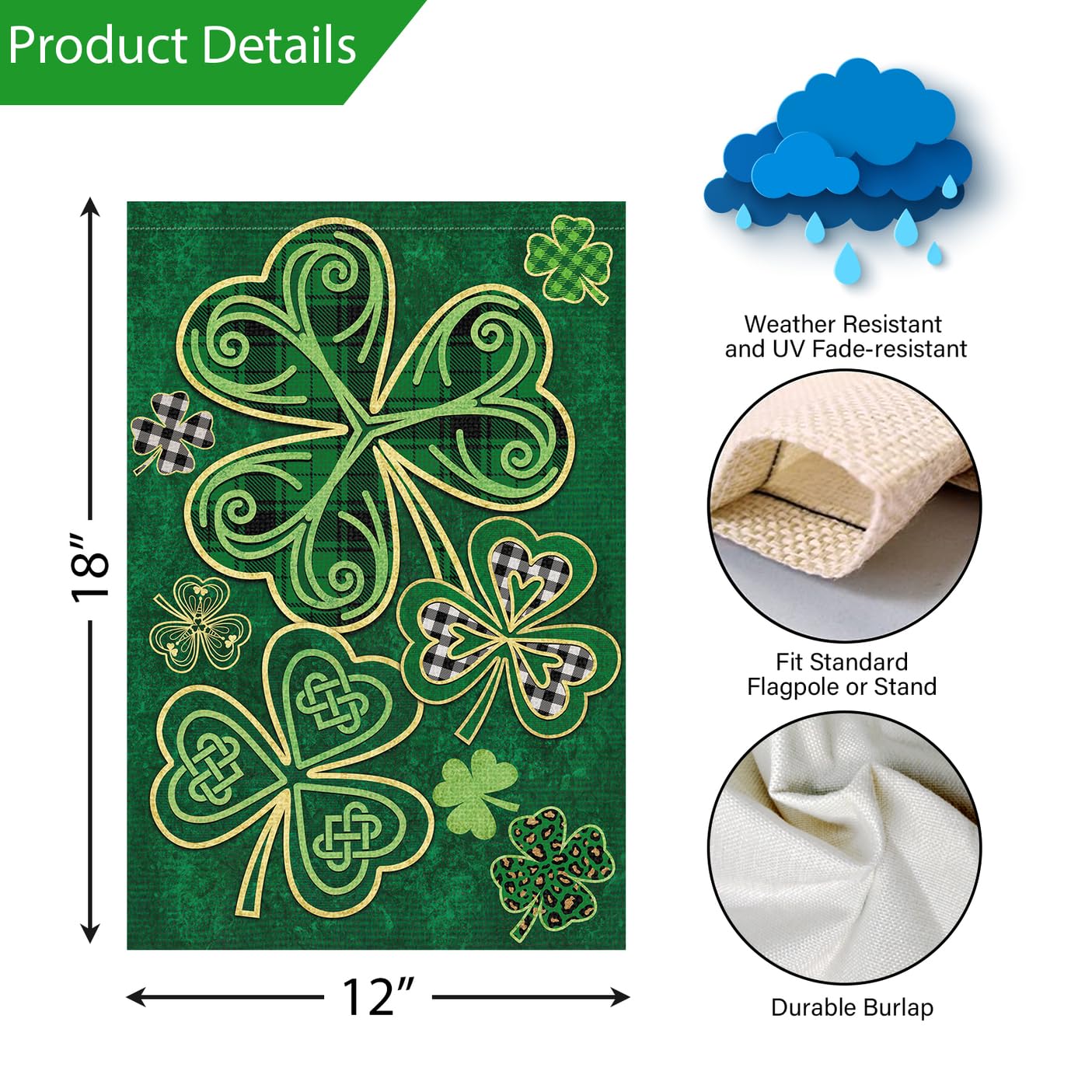 Shamrock plaid design adds festive curb appeal to seasonal decor.