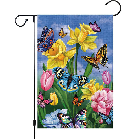 Louise Maelys spring daffodil garden flag with vibrant colors for outdoor welcome.